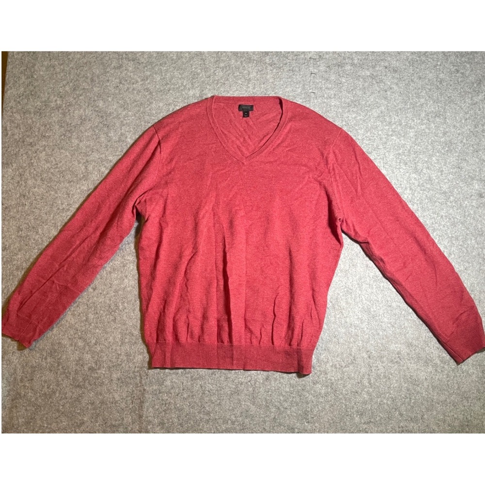 J.Crew Mens V-Neck Sweater Red Cotton Cashmere Blend Size M Heathered Knit